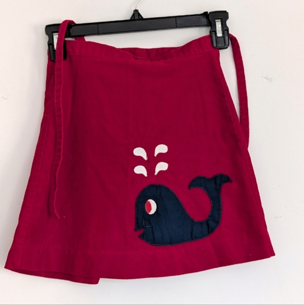 Vintage Girls Red Velvet Wrap Skirt Blue Whale Applique Size‎ 6